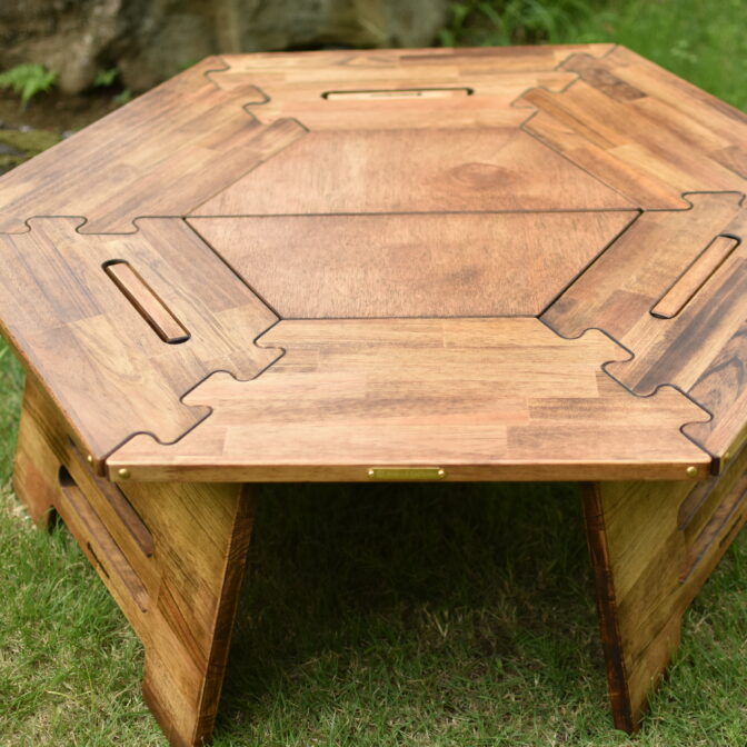 ヘキサテーブル　ダークウォルナット色